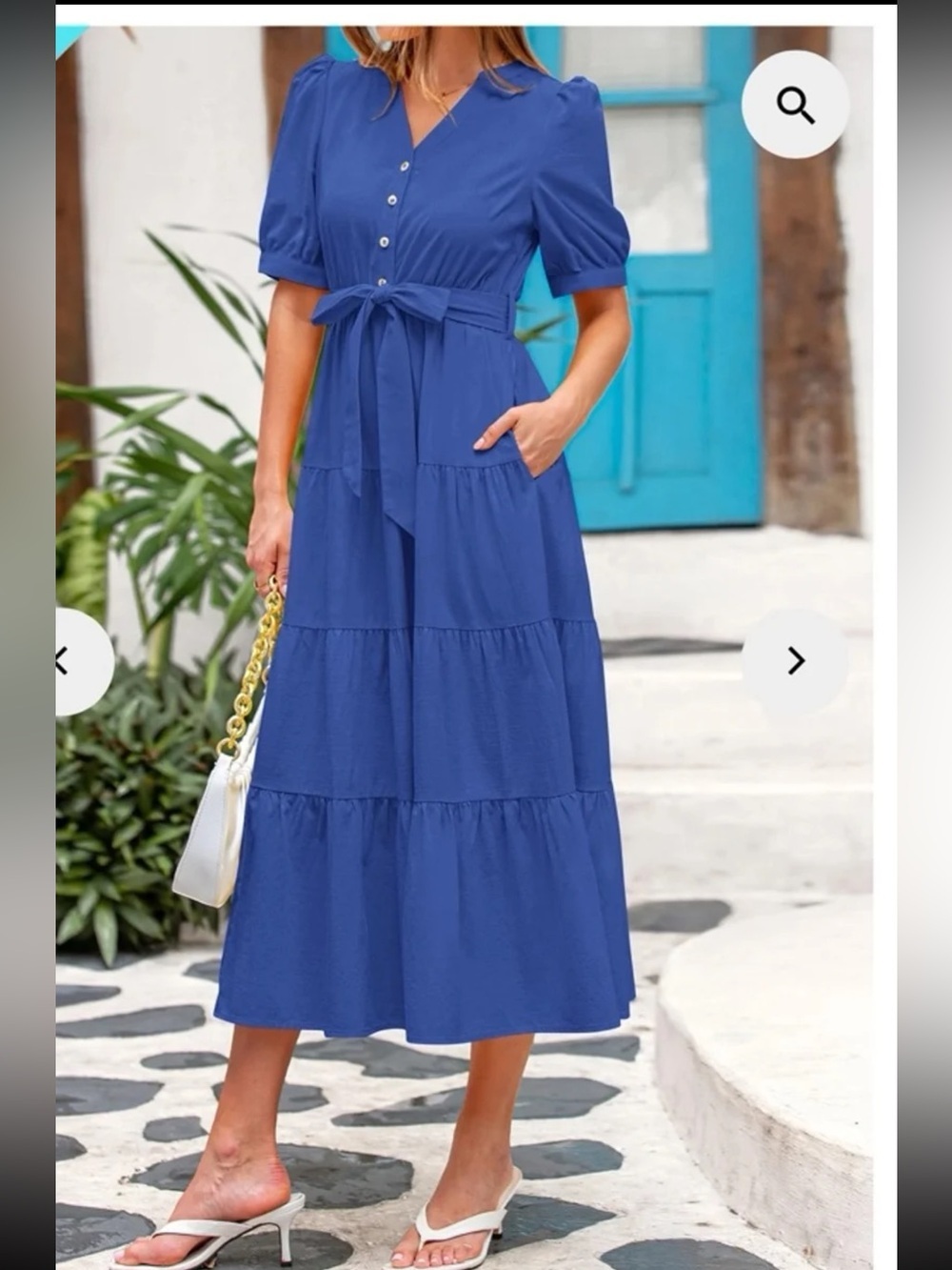 NWT PRETTYGARDEN Midi Dress Casual Short Sleeve V Neck Belted In Blue 
Medium - Picture 5 of 12
